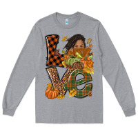 Heather Grey Love Fall with afro woman Long Sleeve Tee - NancyCooperArtShop