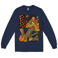Navy Love Fall with afro woman Long Sleeve Tee - NancyCooperArtShop