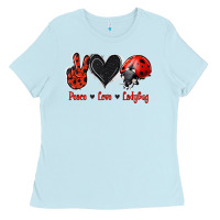 Baby Blue Peace Love Ladybug Ladies Tee - Jasminsmagicworld