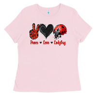 Bubblegum Pink Peace Love Ladybug Ladies Tee - Jasminsmagicworld