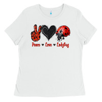White Peace Love Ladybug Ladies Tee - Jasminsmagicworld
