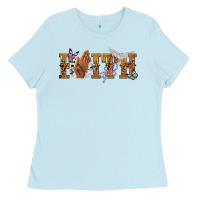 Baby Blue faith with praying hands Ladies Tee - NancyCooperArtShop