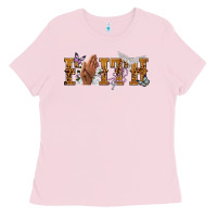 Bubblegum Pink faith with praying hands Ladies Tee - NancyCooperArtShop