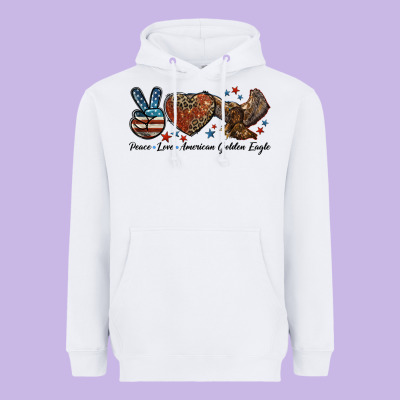Western Peace Love American Golden Eagle Heavyweight Hoodie Designed By Lillyallendesigns