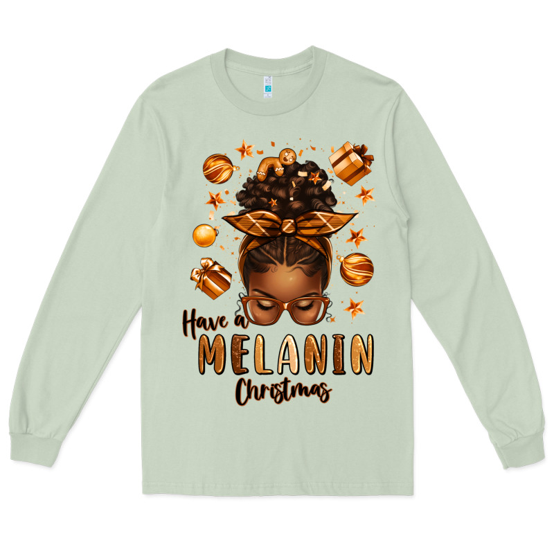 Have A Melanin Christmas Afro Messy Bun Long Sleeve Tee by texasbilliewilder | Teevron