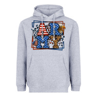 Heather Grey Army Veteran leopard frame 4th of July Heavyweight Hoodie - LillyAllenDesigns
