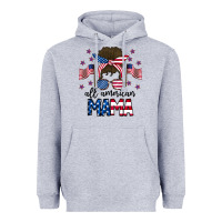 Heather Grey All American Mama Messy Buny Heavyweight Hoodie - CowhideDigitalArt