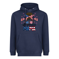 Navy All American Mama Messy Buny Heavyweight Hoodie - CowhideDigitalArt