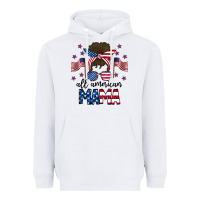 White All American Mama Messy Buny Heavyweight Hoodie - CowhideDigitalArt