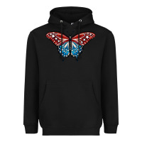 Black Patriotic American Flag Butterfly 4th of July Heavyweight Hoodie - LillyAllenDesigns