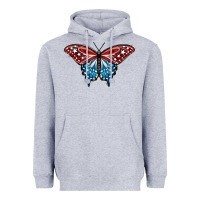 Heather Grey Patriotic American Flag Butterfly 4th of July Heavyweight Hoodie - LillyAllenDesigns