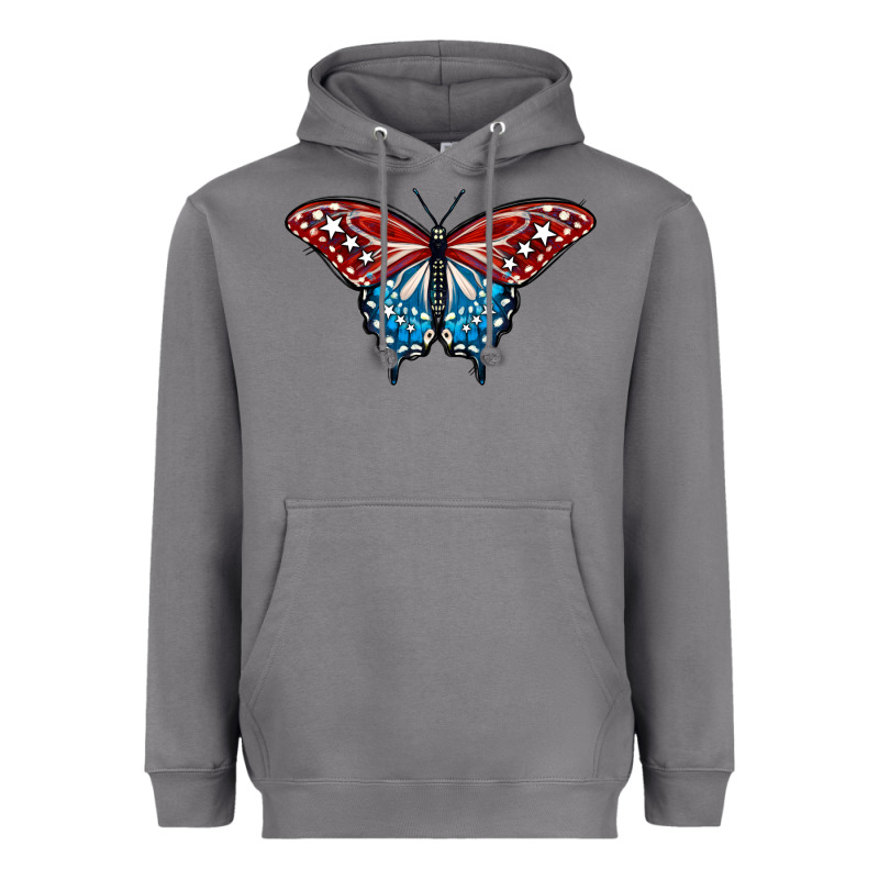 Patriotic American Flag Butterfly 4th Of July Heavyweight Hoodie by LillyAllenDesigns | Teevron