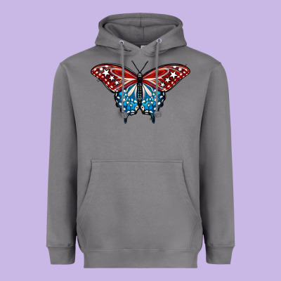 Patriotic American Flag Butterfly 4th Of July Heavyweight Hoodie Designed By Lillyallendesigns