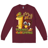 Burgundy My 1st Thanksgiving with turkey Long Sleeve Tee - NancyCooperArtShop