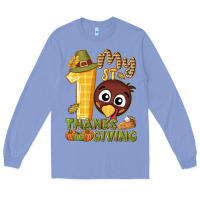 Colony Blue My 1st Thanksgiving with turkey Long Sleeve Tee - NancyCooperArtShop