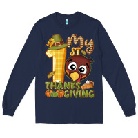 Navy My 1st Thanksgiving with turkey Long Sleeve Tee - NancyCooperArtShop