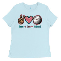 Baby Blue Peace Love Volleyball Ladies Tee - Jasminsmagicworld