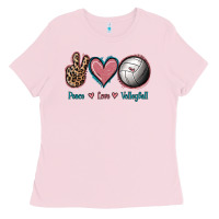 Bubblegum Pink Peace Love Volleyball Ladies Tee - Jasminsmagicworld
