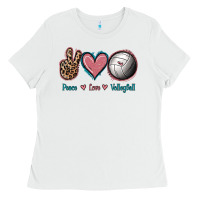 White Peace Love Volleyball Ladies Tee - Jasminsmagicworld
