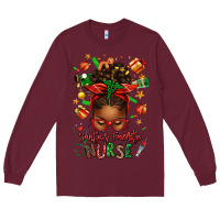 Burgundy santa's favorite nurse afro messy bun Long Sleeve Tee - texasbilliewilder