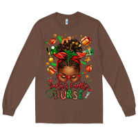 Chestnut santa's favorite nurse afro messy bun Long Sleeve Tee - texasbilliewilder