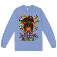 Santa's Favorite Nurse Afro Messy Bun Long Sleeve Tee | Teevron