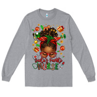 Heather Grey santa's favorite nurse afro messy bun Long Sleeve Tee - texasbilliewilder