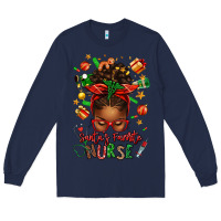 Navy santa's favorite nurse afro messy bun Long Sleeve Tee - texasbilliewilder