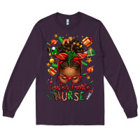 Plum santa's favorite nurse afro messy bun Long Sleeve Tee - texasbilliewilder