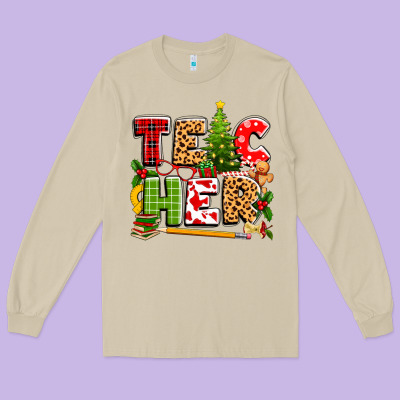 Teacher Christmas Long Sleeve Tee Designed By Texasbilliewilder