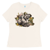 Bone floral racoon western Ladies Tee - NancyCooperArtShop