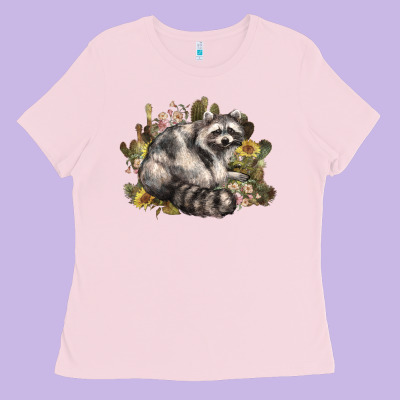 Floral Racoon Western Ladies Tee Designed By Nancycooperartshop