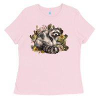 Bubblegum Pink floral racoon western Ladies Tee - NancyCooperArtShop
