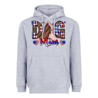 Heather Grey America Dog Mama Heavyweight Hoodie - CowhideDigitalArt