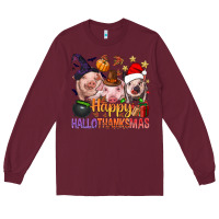 Burgundy Happy Hallothanksmas Pigs Long Sleeve Tee - NancyCooperArtShop