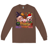 Chestnut Happy Hallothanksmas Pigs Long Sleeve Tee - NancyCooperArtShop