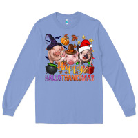 Colony Blue Happy Hallothanksmas Pigs Long Sleeve Tee - NancyCooperArtShop