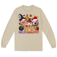 Mushroom Happy Hallothanksmas Pigs Long Sleeve Tee - NancyCooperArtShop