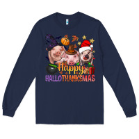 Navy Happy Hallothanksmas Pigs Long Sleeve Tee - NancyCooperArtShop