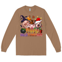 Toasted Coconut Happy Hallothanksmas Pigs Long Sleeve Tee - NancyCooperArtShop