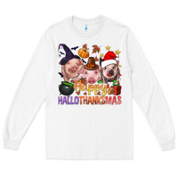 White Happy Hallothanksmas Pigs Long Sleeve Tee - NancyCooperArtShop