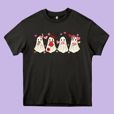 Valentines Day Ghost Heavy Core Tee Designed By Maliassmallbusiness