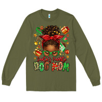 Army Green santas favorite dog mom afro messy bun Long Sleeve Tee - texasbilliewilder
