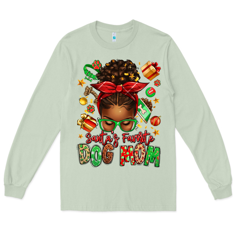 Santas Favorite Dog Mom Afro Messy Bun Long Sleeve Tee by texasbilliewilder | Teevron