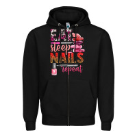 Black eat sleep nails repeat bbs Zipper Hoodie - BundleAndBundleShop