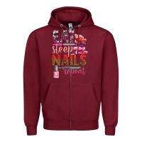 Burgundy eat sleep nails repeat bbs Zipper Hoodie - BundleAndBundleShop