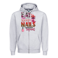 Heather Grey eat sleep nails repeat bbs Zipper Hoodie - BundleAndBundleShop