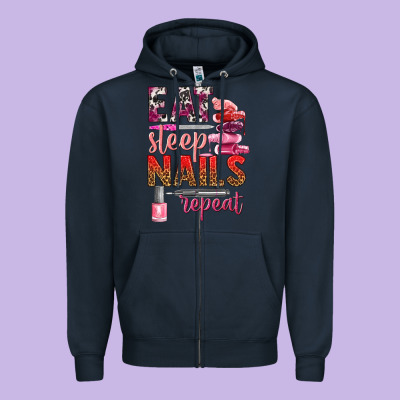 Eat Sleep Nails Repeat Bbs Zipper Hoodie Designed By Bundleandbundleshop