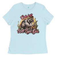 Baby Blue cute but will fight you racoon western Ladies Tee - NancyCooperArtShop