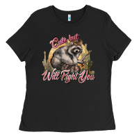 Black cute but will fight you racoon western Ladies Tee - NancyCooperArtShop